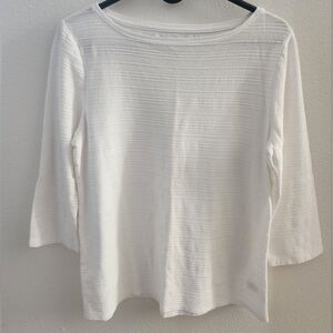 Talbots White Textured Boatneck Long Sleeve Top